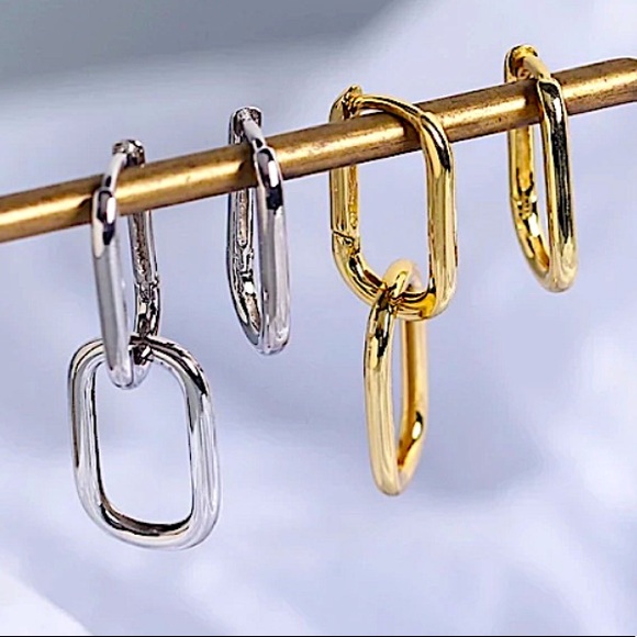 STERLING SILVER INTERLOCKING O SHAPED EARRINGS - Picture 2 of 10